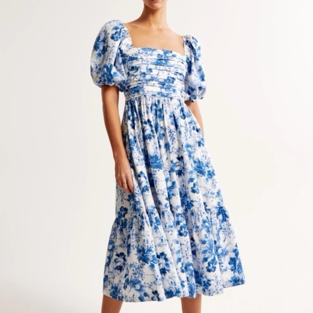 Abercrombie & Fitch Emerson Poplin Puff Sleeve Midi Dress